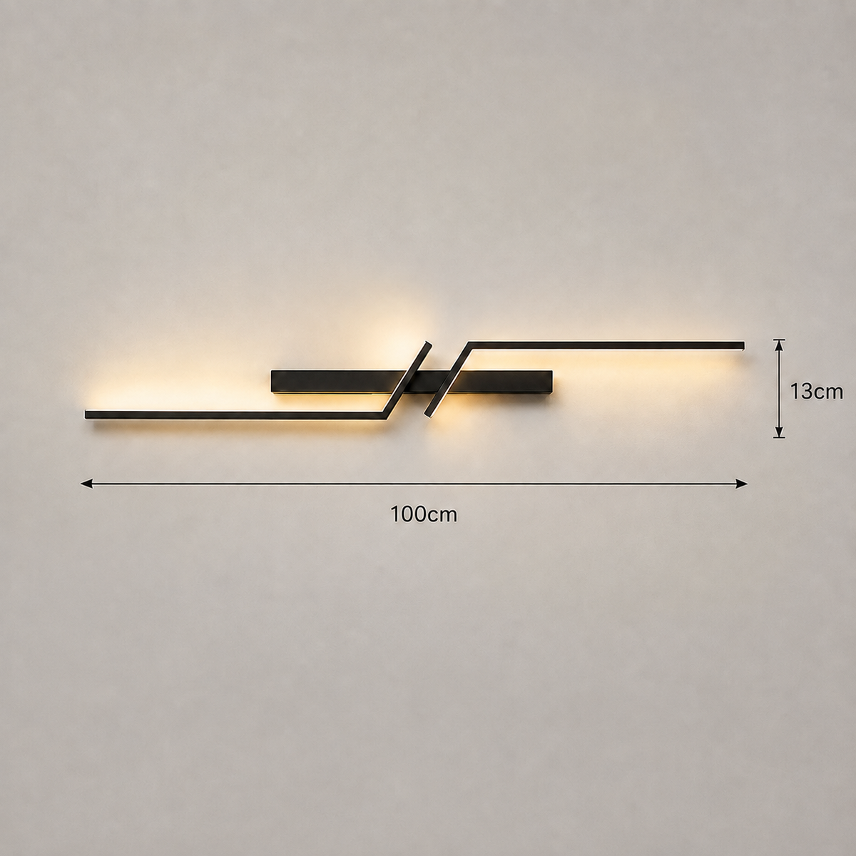 Schéma des dimensions de l'applique murale LED : 100 cm de longueur totale, 13 cm de largeur