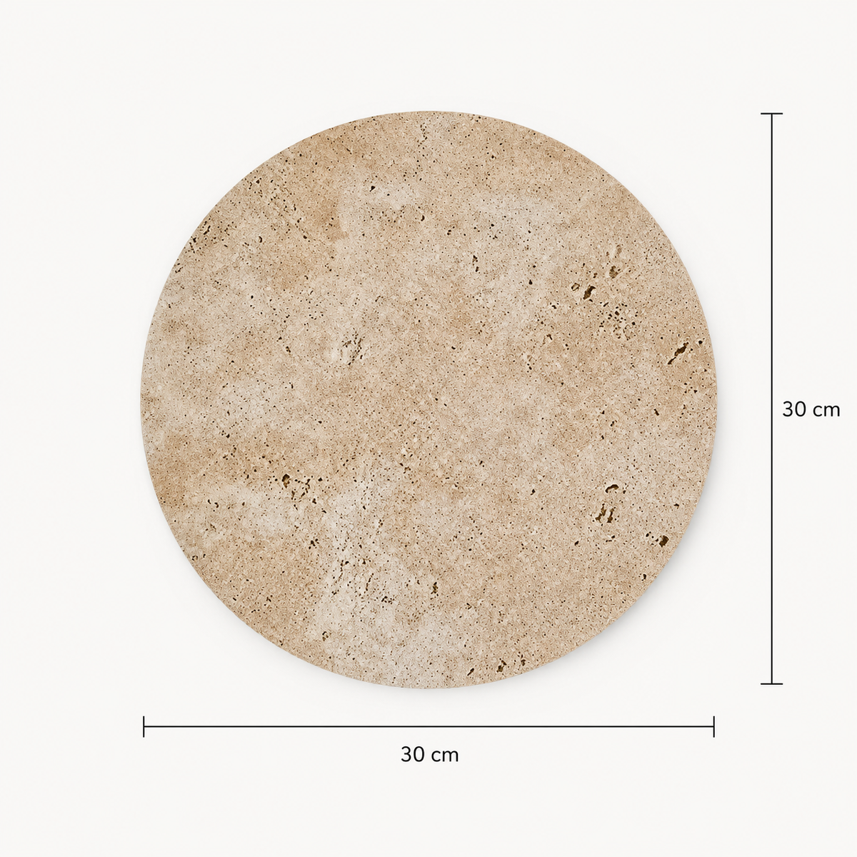 Schéma des dimensions de l'applique murale ronde : disque de pierre naturelle de 30 cm de diamètre
